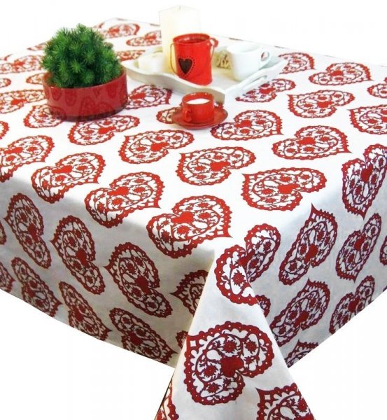 Obrus Romance Andropol rozmiar 160x180 wzór Biel Czerwień