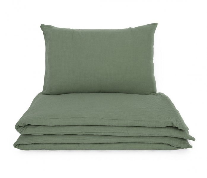 Pościel muślinowa PREMIUM 160x200, 100% bawełna wz. szałwia