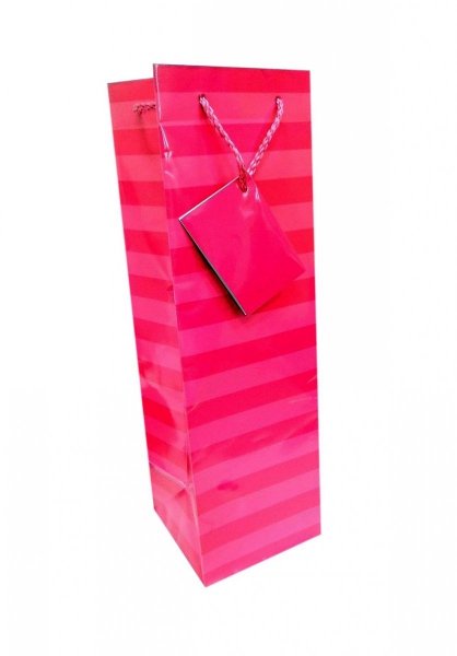 Ozdobne opakowanie, torebka na prezent "butelka" 12x35cm wz. Paski róż