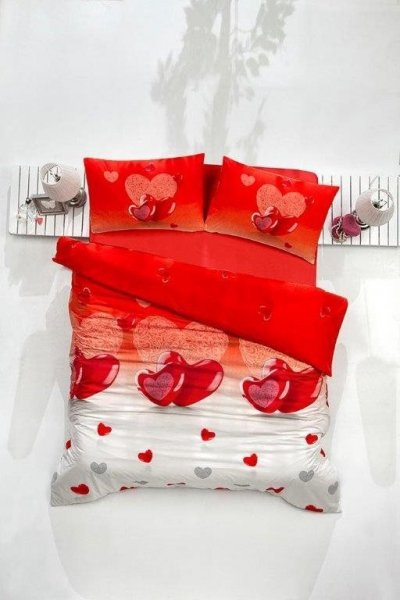 Pościel satynowa 160x200 - Loveliy Kirmizi - Valentini BIANCO