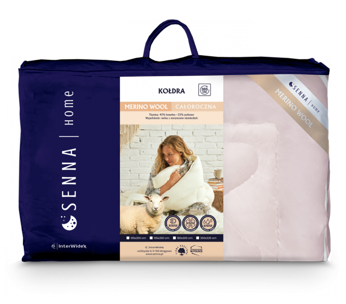Kołdra wełniana, wełna Inter-Widex 155x200 wz. różowy