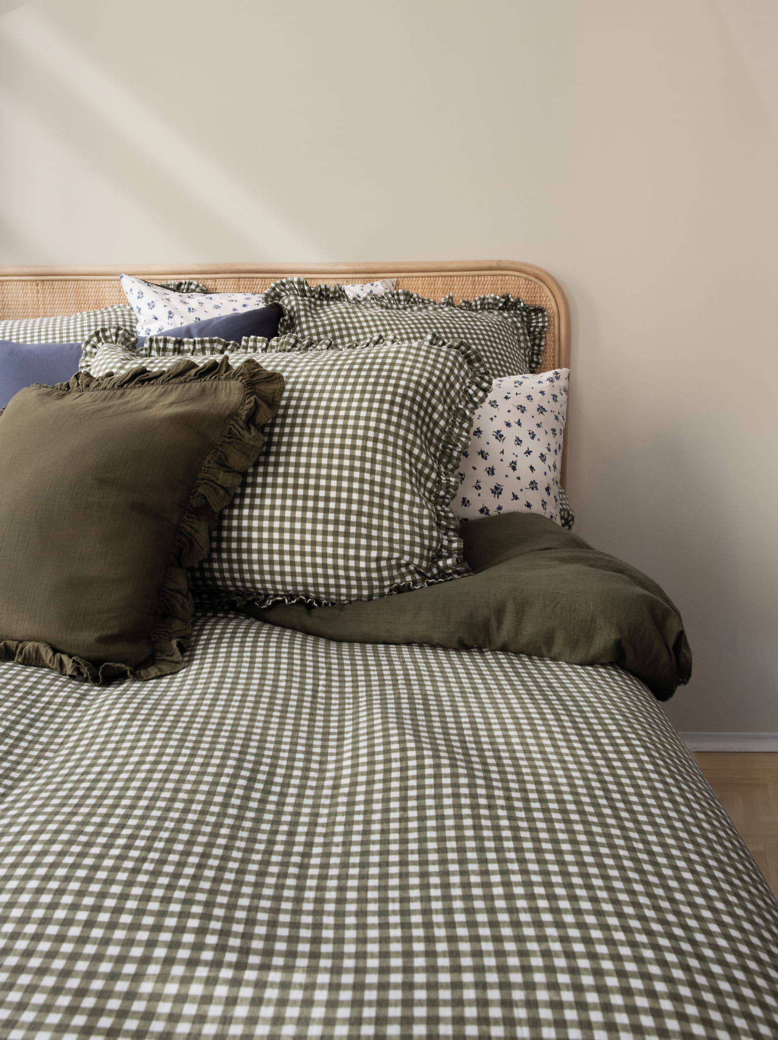 poszwa ABELIA zieleń w kratkę bawełna MUŚLINOWA - pościel