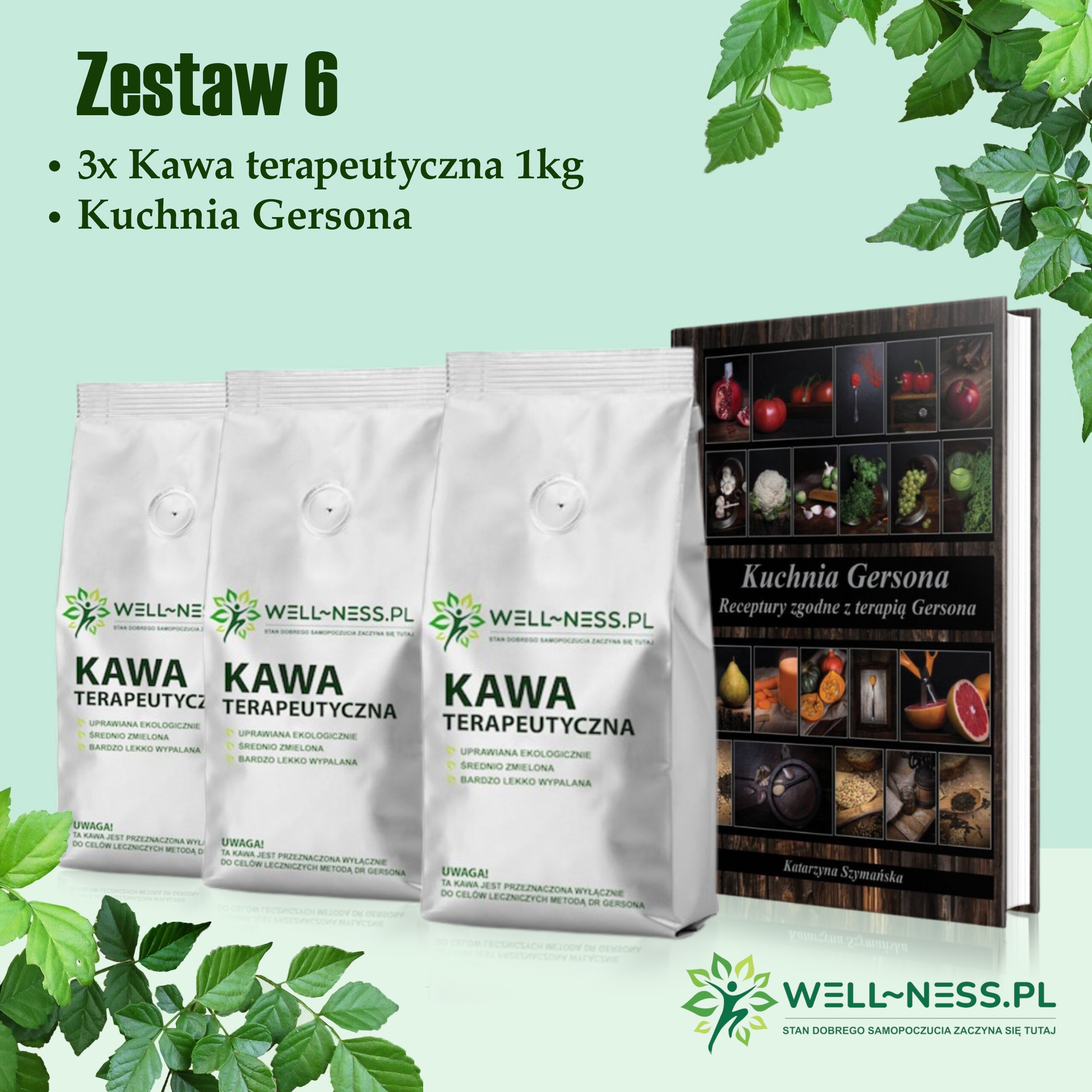 Zestaw 3 x kawa do Terapii Gersona 500 g + książka "Kuchnia Gersona - Receptury zgodne z terapią Gersona"