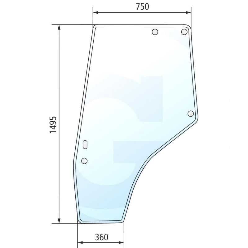 Szyba drzwi lewa, bez obramowania Massey Ferguson 4200 4300 3825716M1