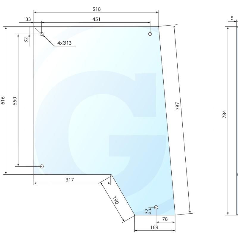 Szyba drzwi górna, część tylna CASE 433 933 1284789C1
