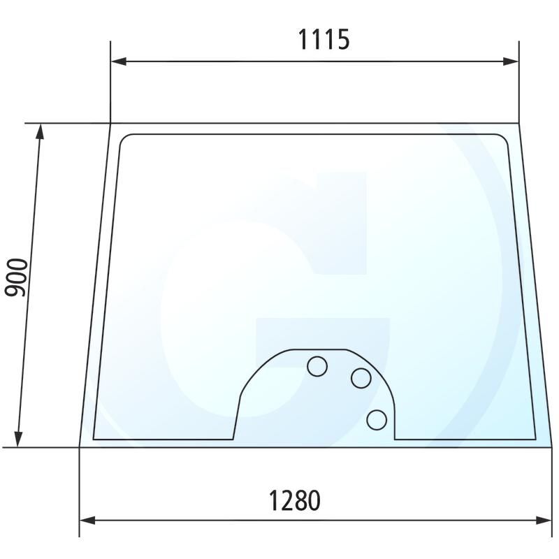 Szyba przednia z prostą podstawą, 3-otw., wysokość 902 mm Massey Ferguson 5425 6445 7499 3777602M2
