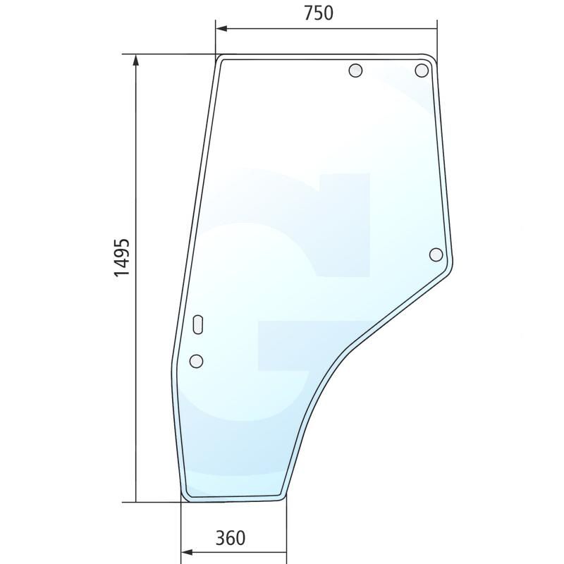 Szyba drzwi lewa, bez obramowania Massey Ferguson 4200 4300 3825689M1