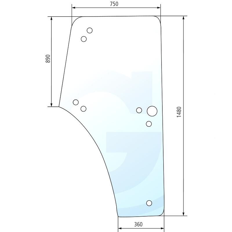 Szyba drzwi prawa, 9 otworów Renault Ares RX 540 RZ 550 7700044196