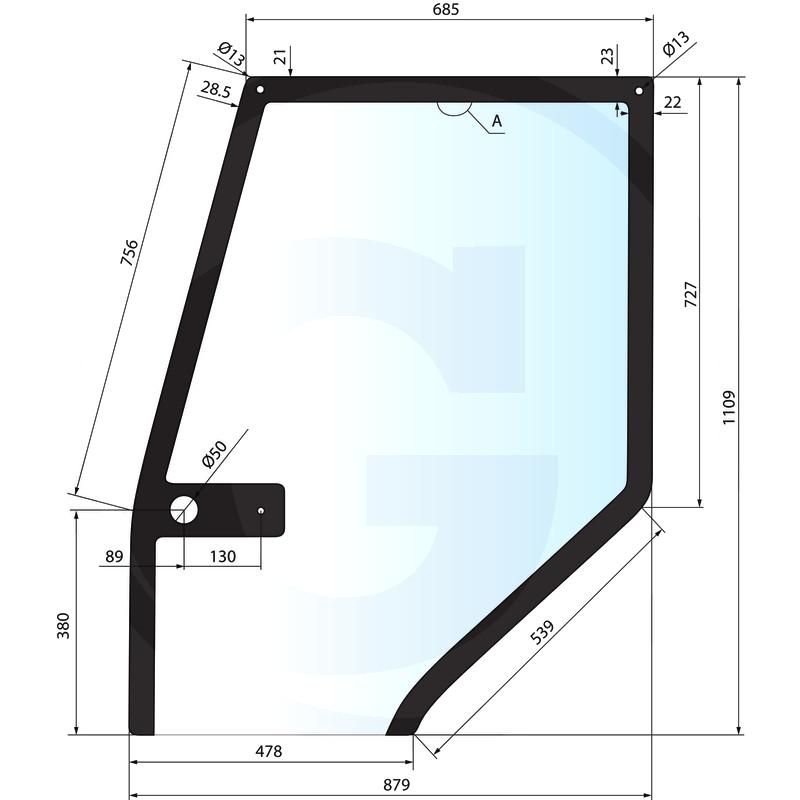 Szyba drzwi górna, prawa CASE Maxxum 5120 5250 248723A1, 1546817C2