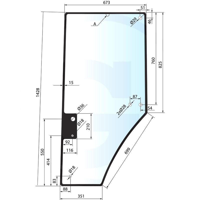 Szyba drzwi lewa John Deere 7600 R131163