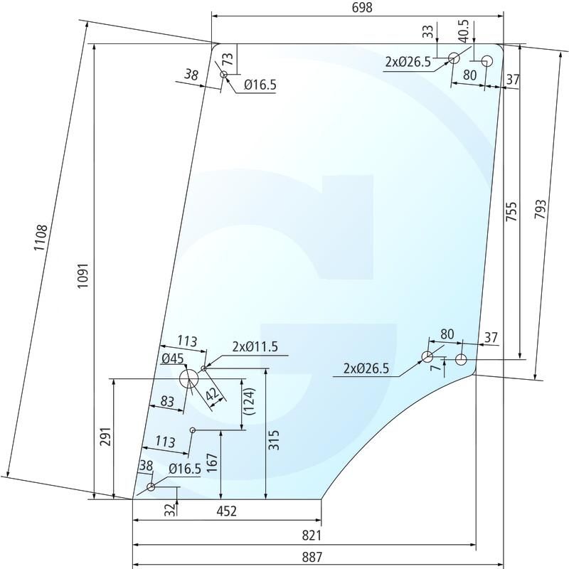 Szyba drzwi górna, prawa i lewa John Deere 1850 2650 L57908