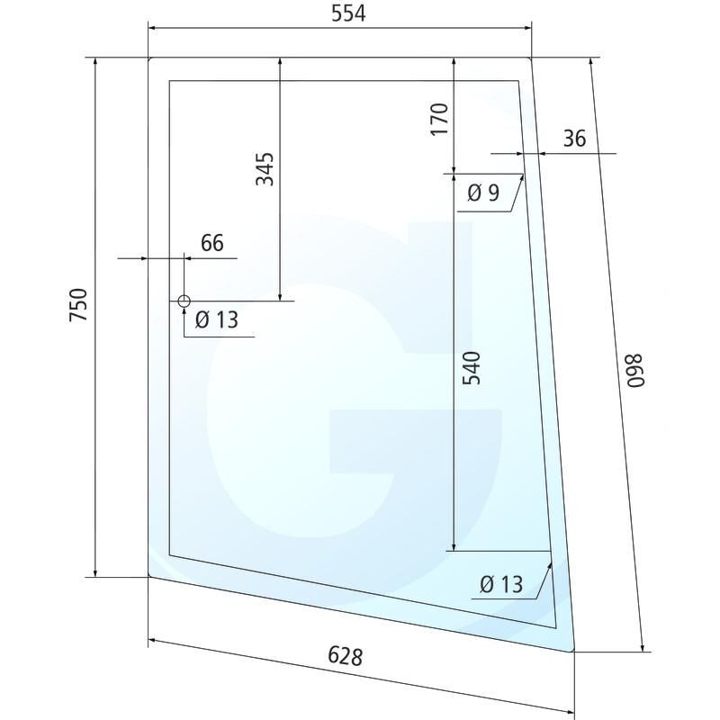 Szyba narożnikowa lewa, tylna Massey Ferguson 6400 7400 3902130M1