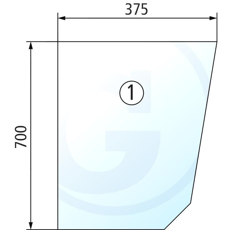 Szyba przednia dolna prawa, przy wystawianej szyby przedniej New Holland T5 84604906