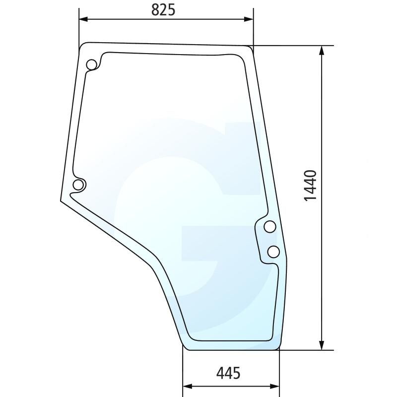 Szyba drzwi prawa, z tunelem w podstawie, Lochabstand 550 mm Massey Ferguson 5425 6445 7499 4272771M1