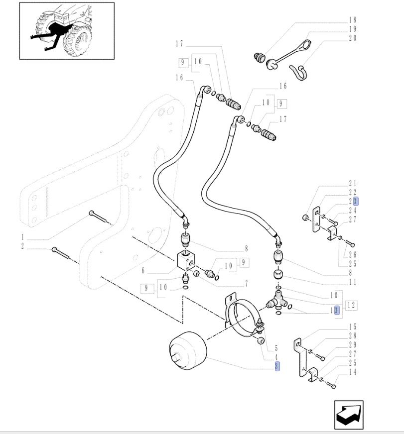 Hydroakumulator przedniego TUZA New Holland CASE 82007621 CNH