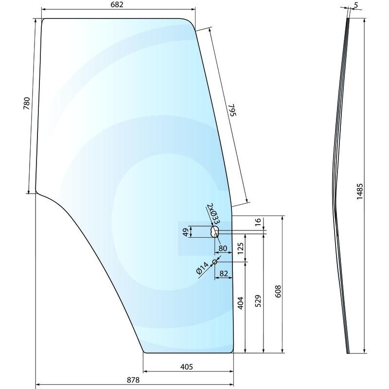 Szyba drzwi lewa, z obramowaniem FIAT M G Ford 40 60 New Holland TL TS 82000396