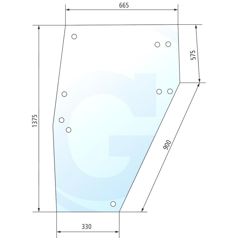 Szyba drzwi prawa, nowa wersja z mocowaniem z zawiasem z 4 otworami Deutz DX 4.10 6.18 4358528
