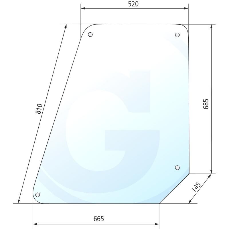 Szyba drzwi górna, prostokątna CASE kabina Fritzmeier 3000 520754