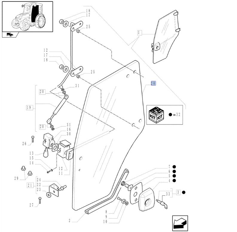 Szyba drzwi lewych New Holland T3000 87290613 CNH