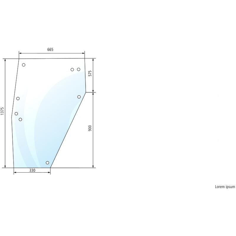 Szyba drzwi lewa, starsza wersja z mocowaniem z zawiasem z 3 otworami Deutz DX 4.10 6.15 4347342
