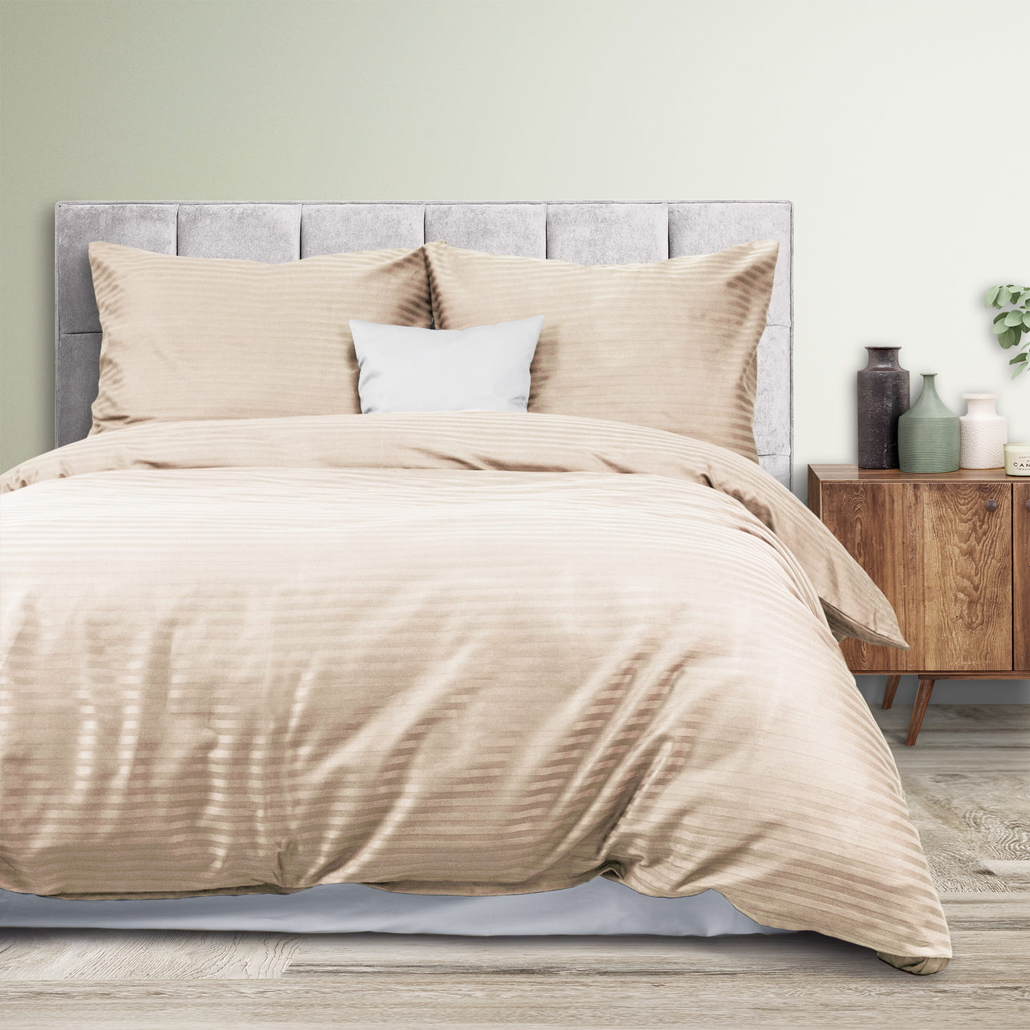 Pościel bawełniana 220x200 satyna pasy caffe