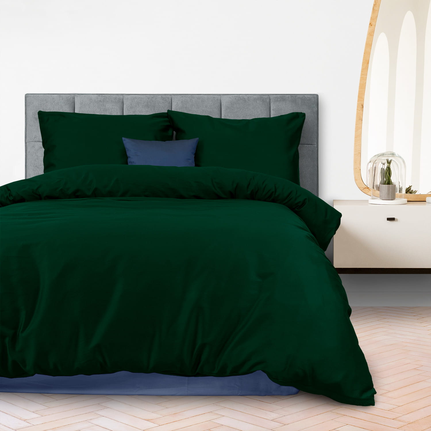 Pościel bawełniana 160x200 satyna zieleń butelkowa