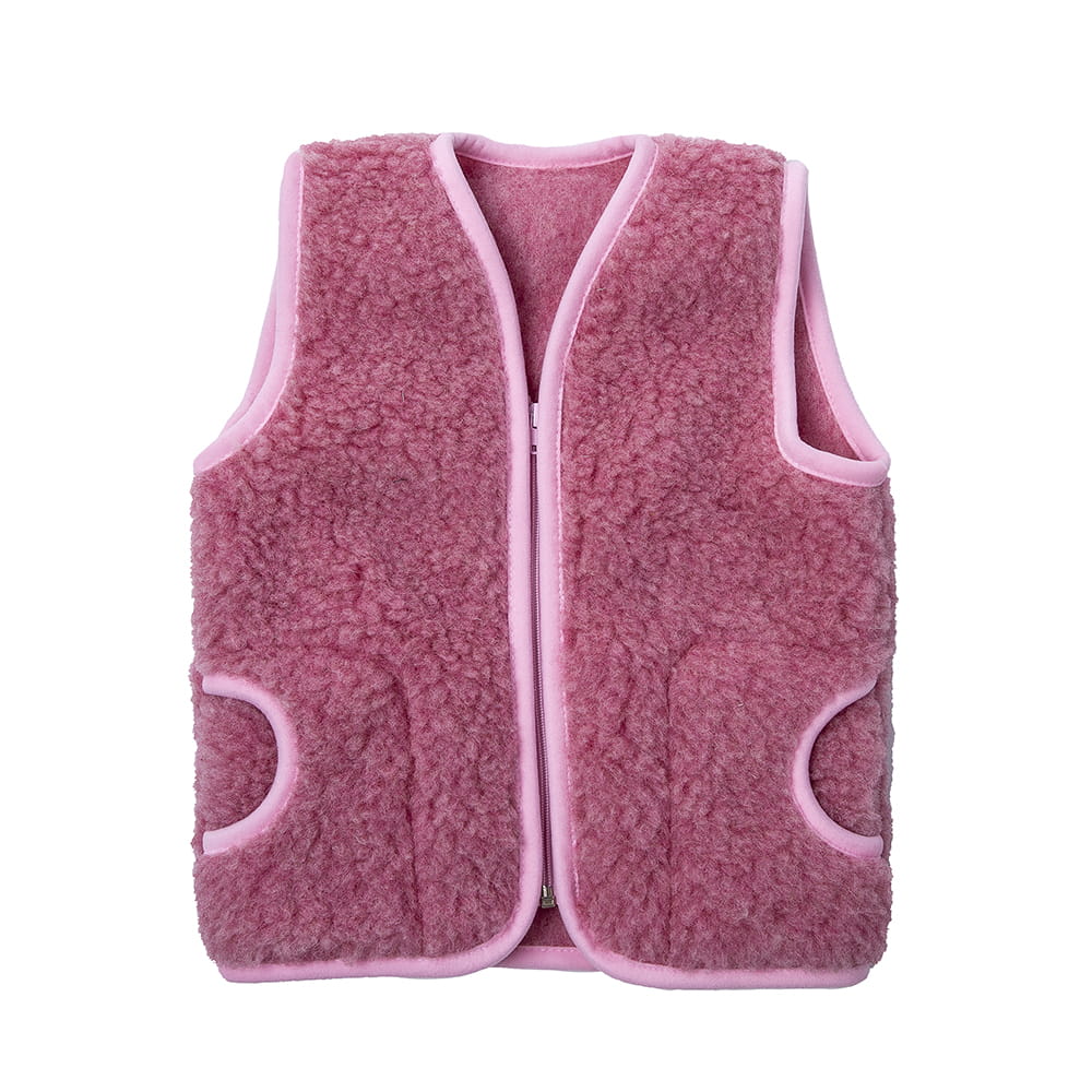 Kamizelka wełniana dziecięca merynos australijski różowa 6-8 lat