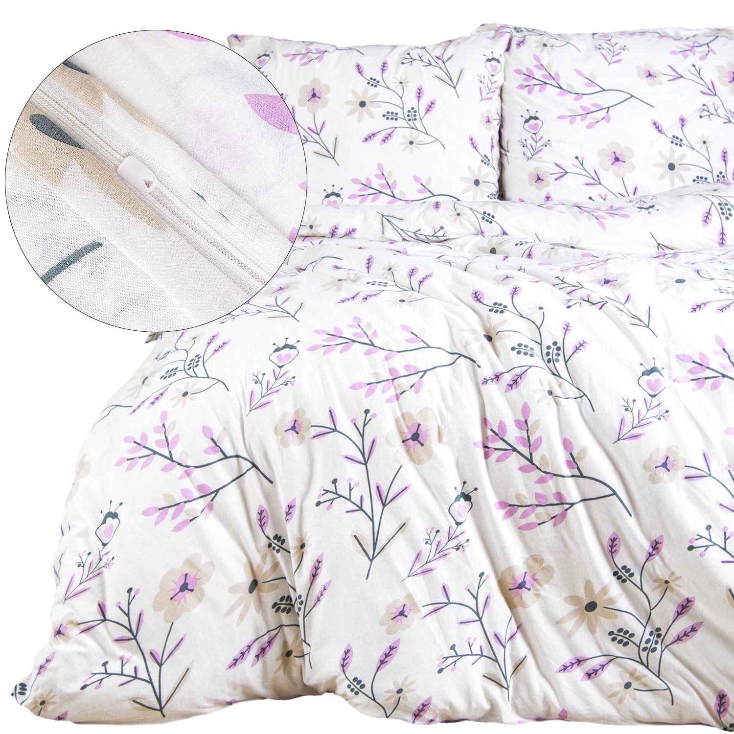 Komplet pościeli 160x200 JERSEY 100% BAWEŁNA kwiaty poszwa + poszewki