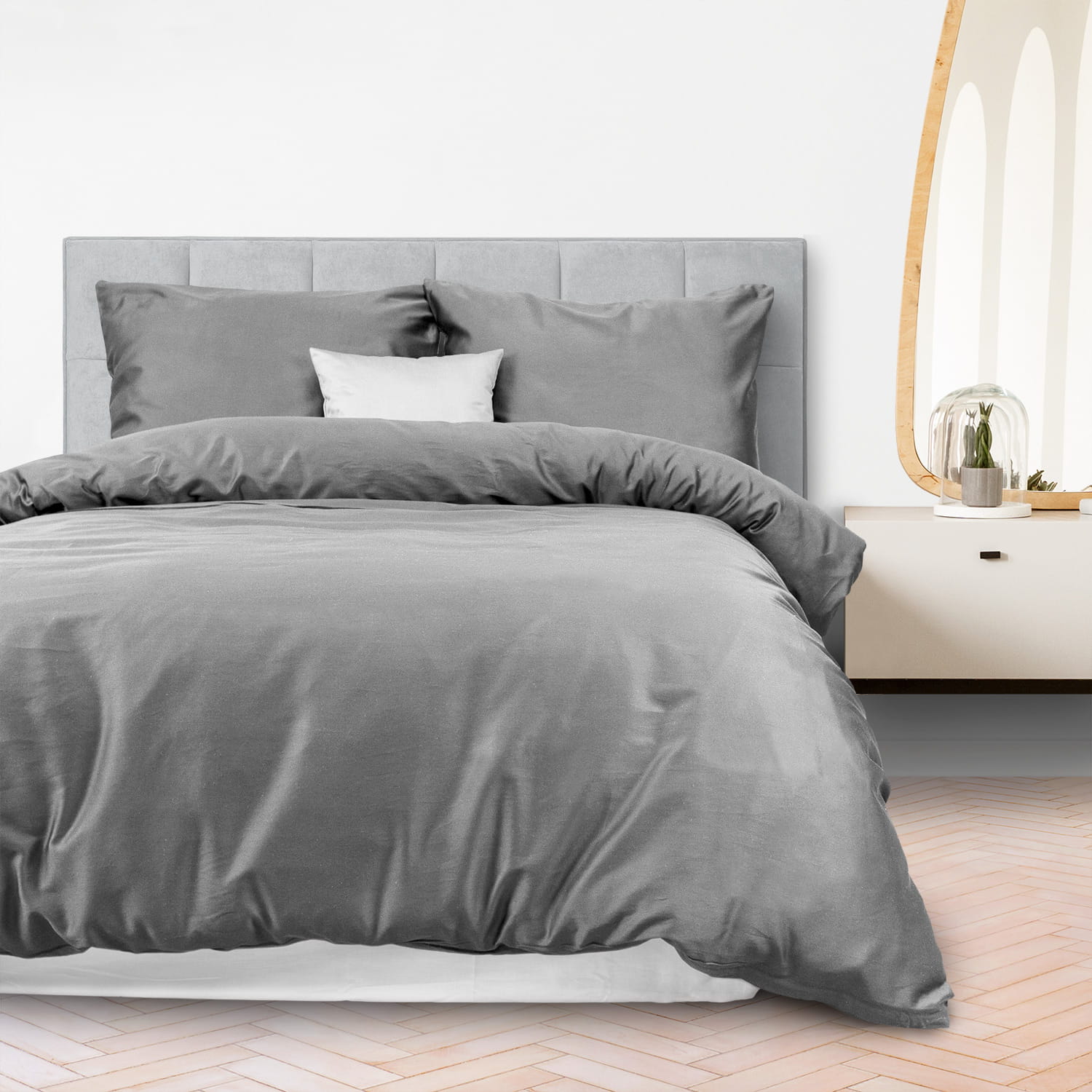 Pościel bawełniana 160x200 satyna kolor popiel