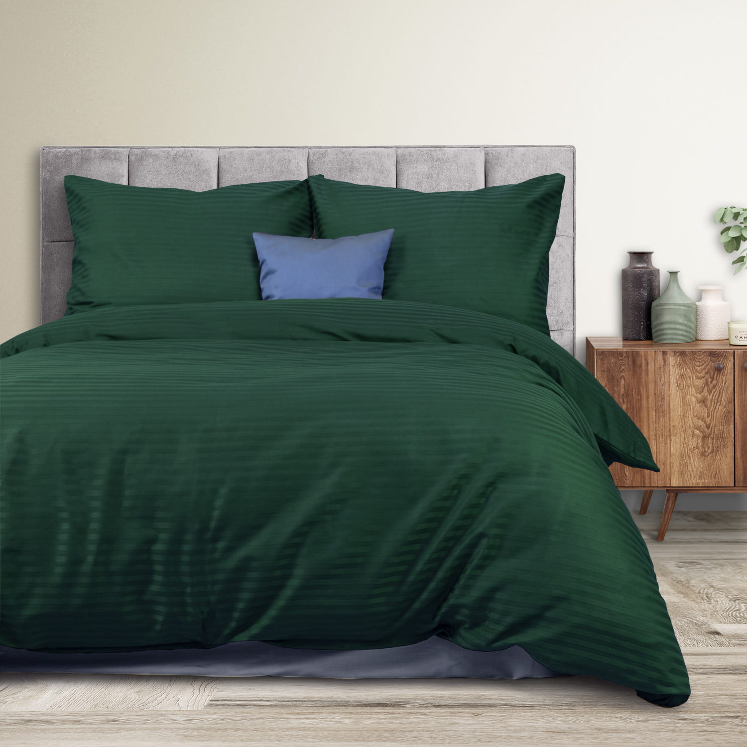 Pościel bawełniana 220x200 satyna pasy dark green