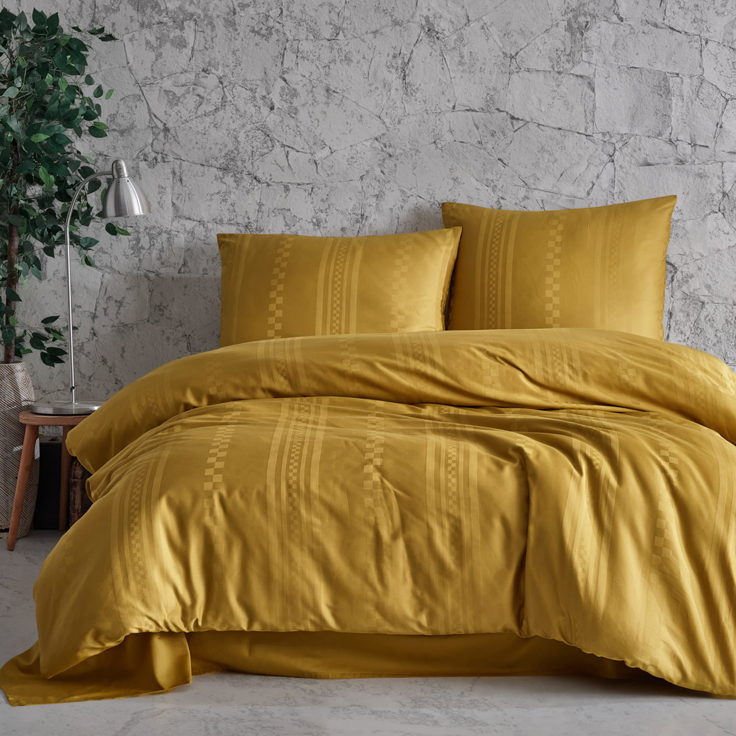 Pościel bawełniana 160x200 z satynowym połyskiem Capital musztardowy żółty