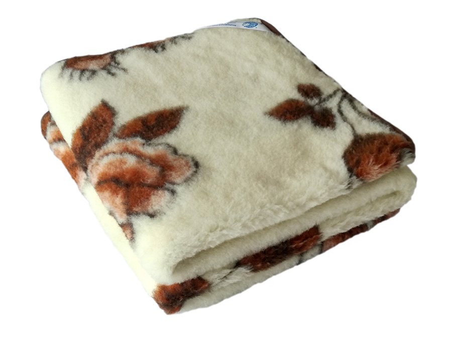 koc wełniany merynos australijski brązowe róże 100x140