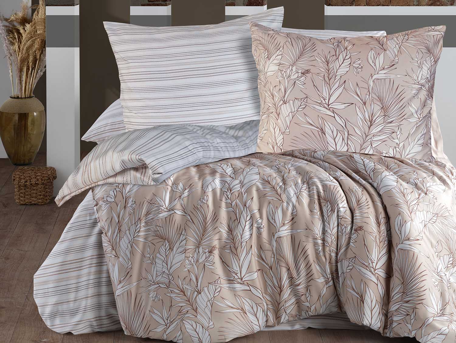 Komplet pościeli 200x220 satyna 100% bawełniana Palmira beżowy Exclusive