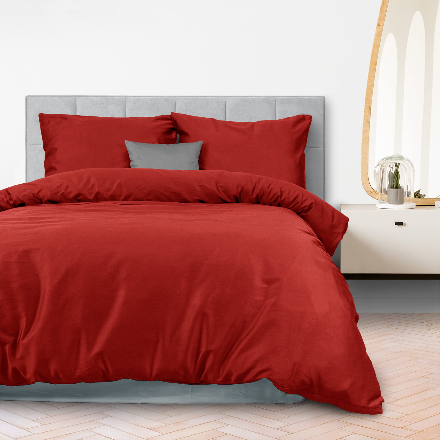 Pościel bawełniana 160x200 satyna kolor czerwony