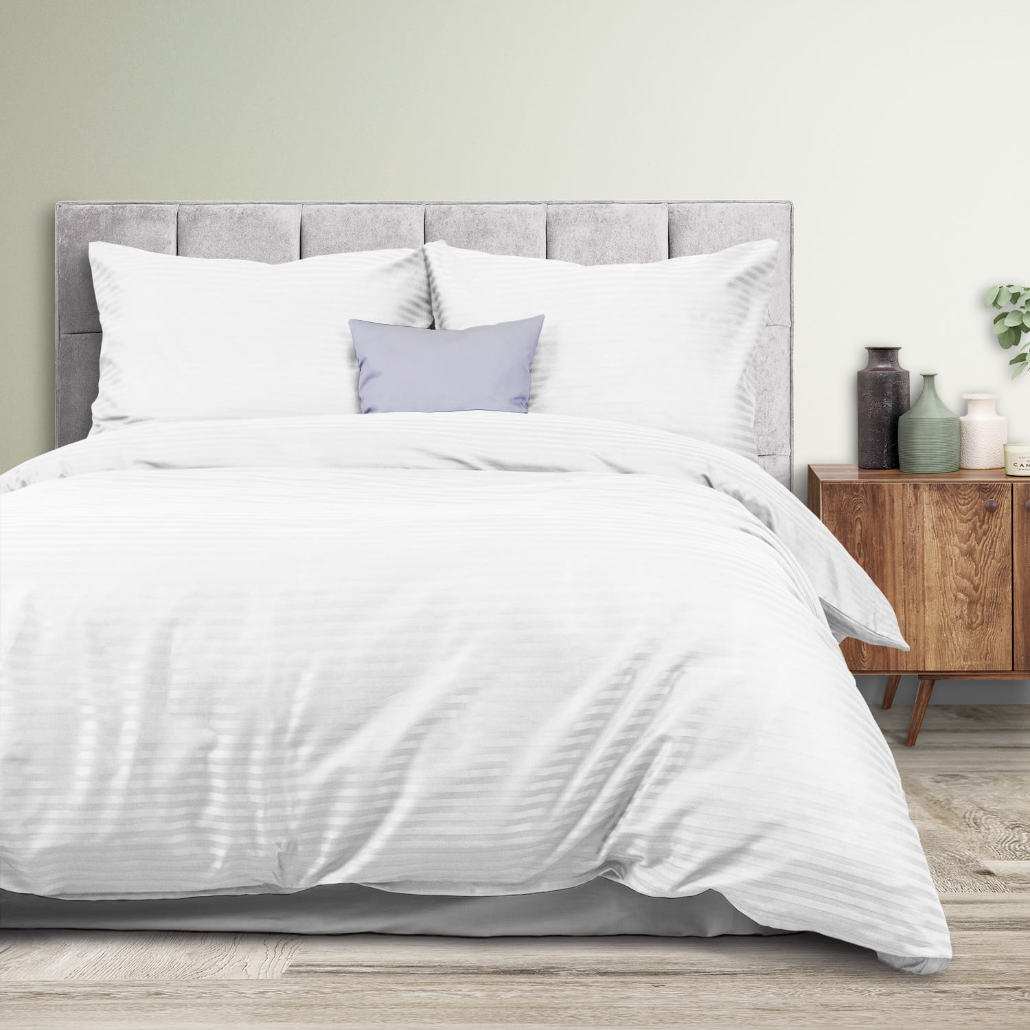 Pościel bawełniana 160x200 satyna pasy white