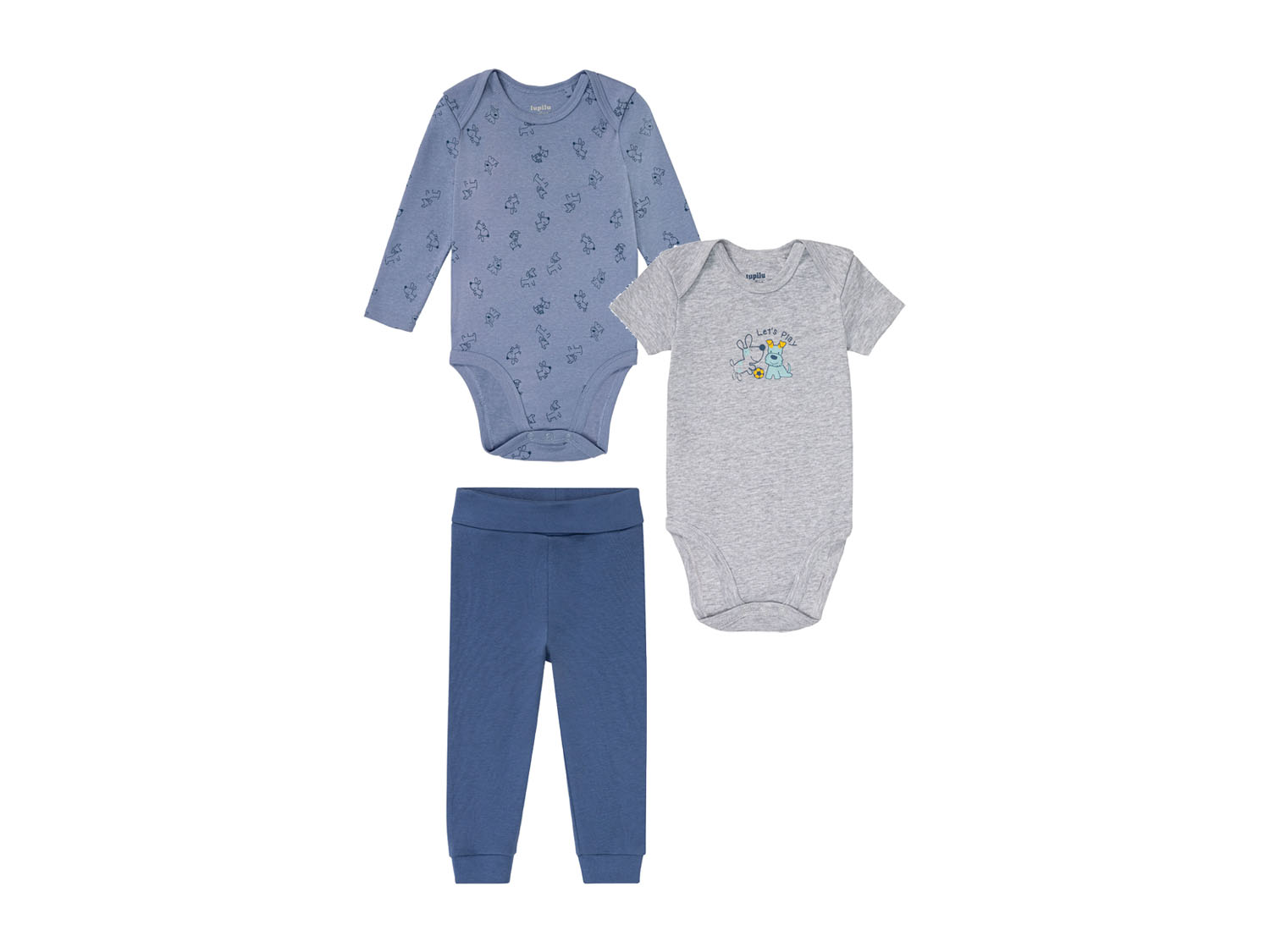 lupilu Komplet niemowlęcy z bawełną organiczną, 2 x body + spodenki, 3 elementy Niebieski/szary/granatowy, 50/56