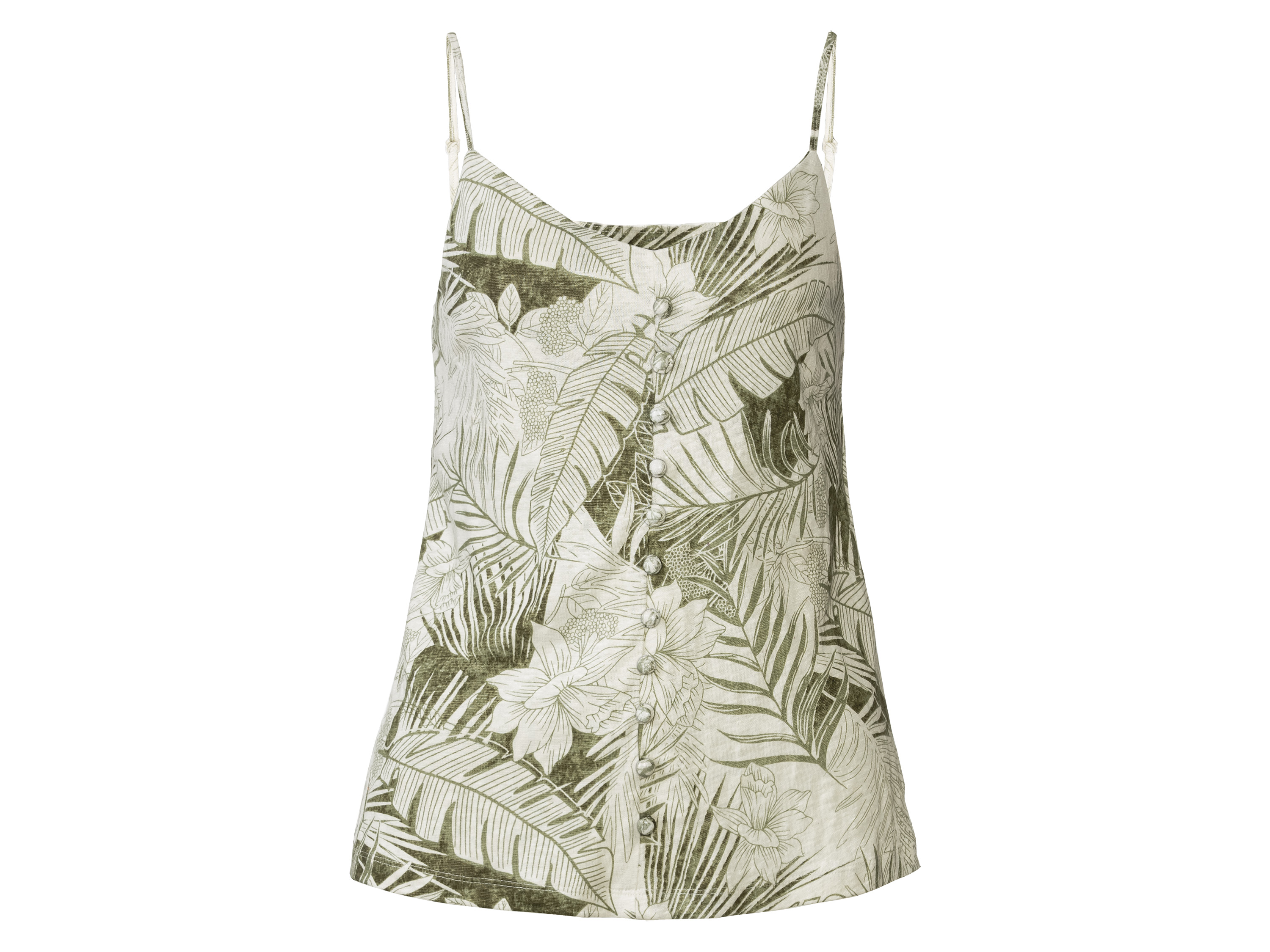 esmara Top damski z lnem Kremowy/zielony, XS 32-34