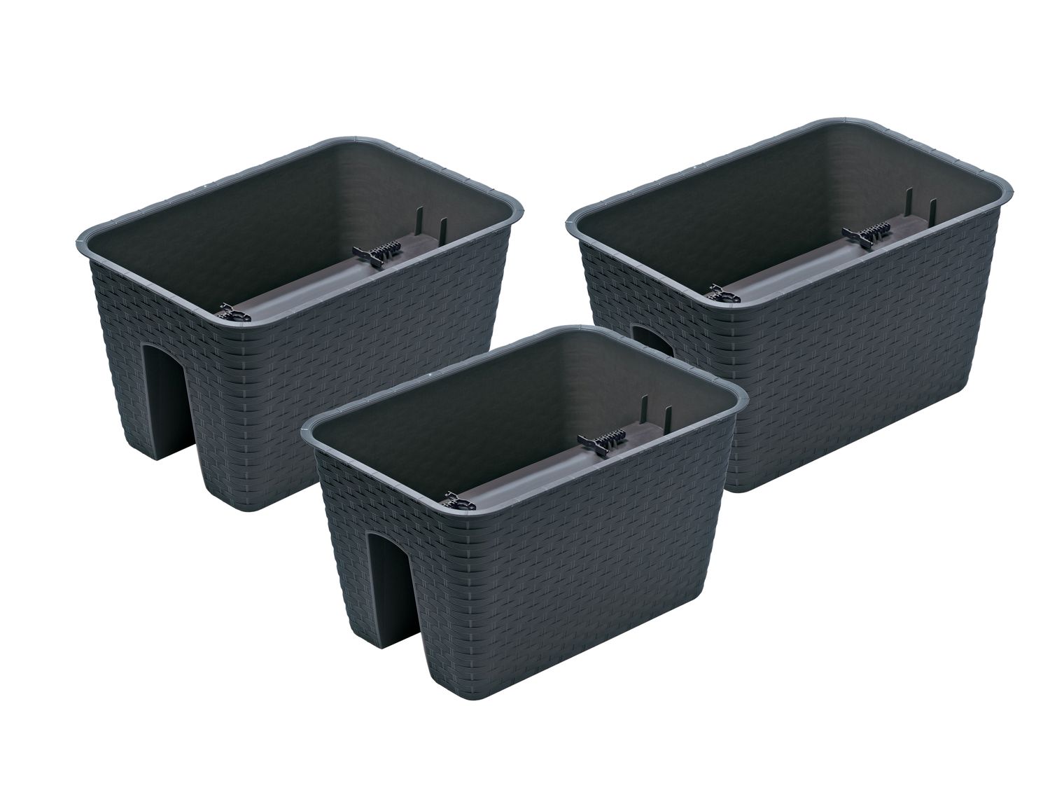 Prosperplast Donica balustradowa Ratolla Railing, 3 elementy Prostokątny, Antracytowy, 396x272x225 mm