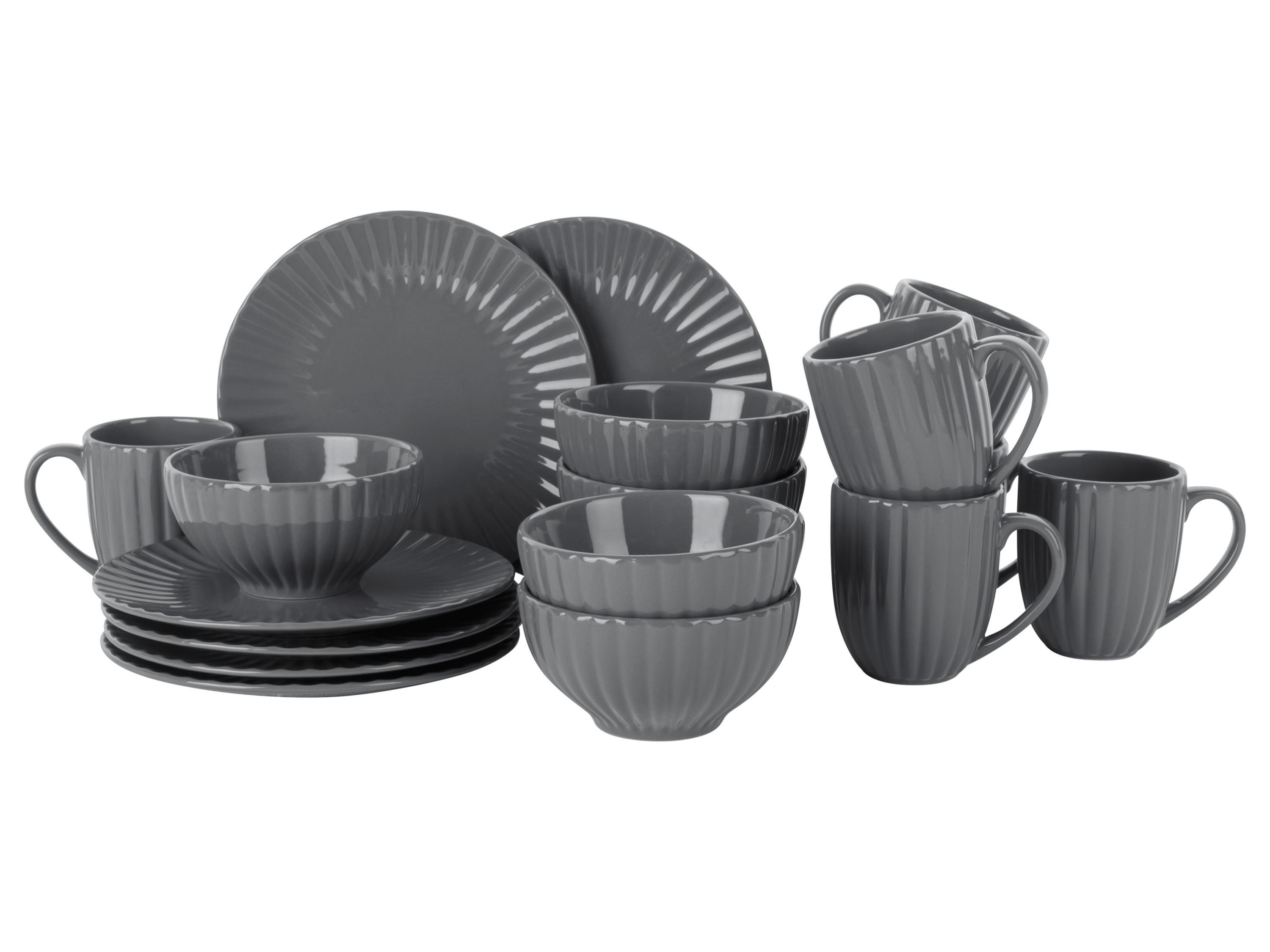 Livarno home Zestaw naczyń z kamionki, 18 elementów Szary