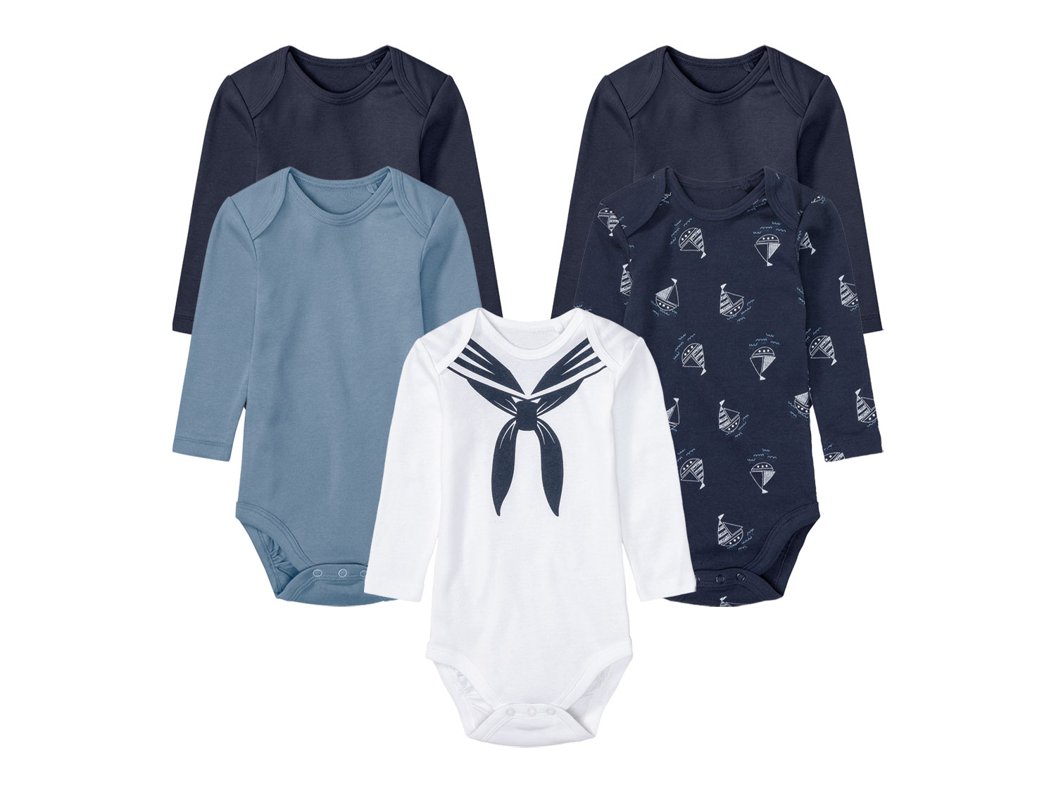 lupilu Body niemowlęce z biobawełny, 5 sztuk 62/68, Granatowy/biały/niebieski