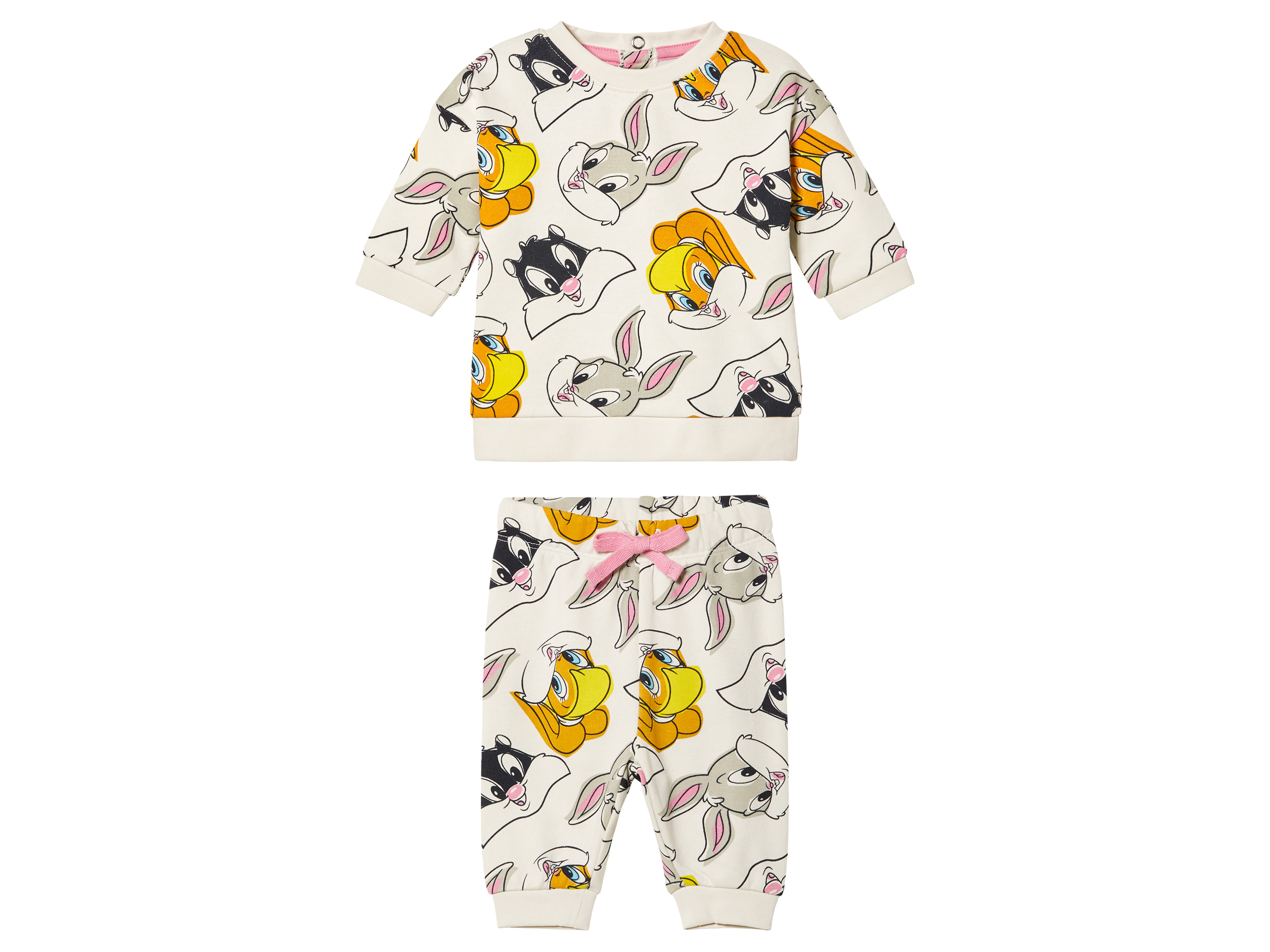 Dres niemowlęcy z bawełną, z postaciami Looney Tunes koszulka + spodnie 74/80, Biały