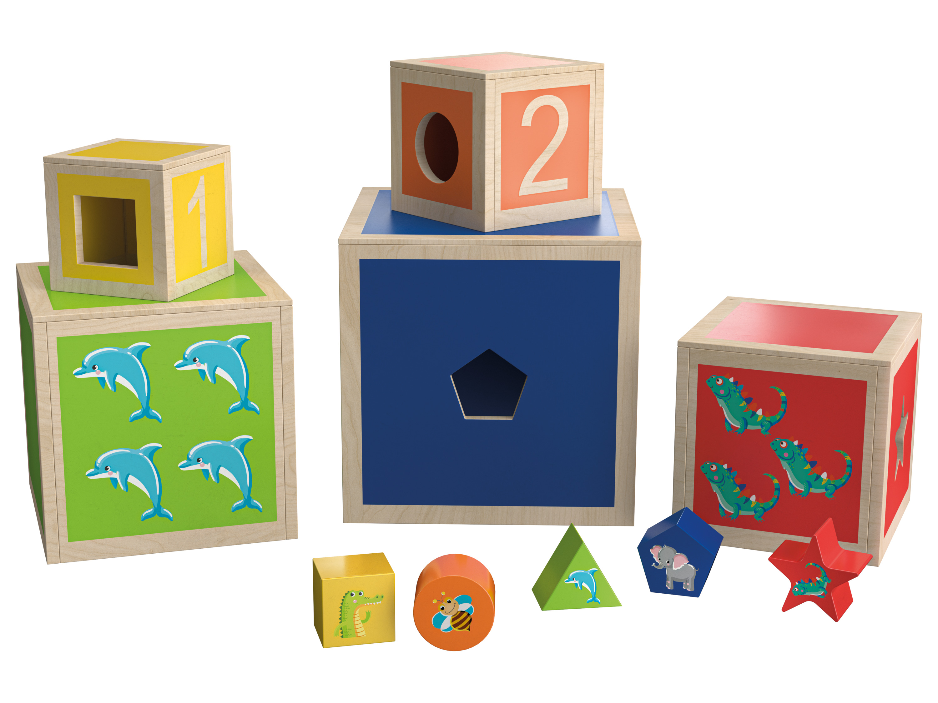 Playtive Zabawki edukacyjne z drewna Kostki do układania w stos