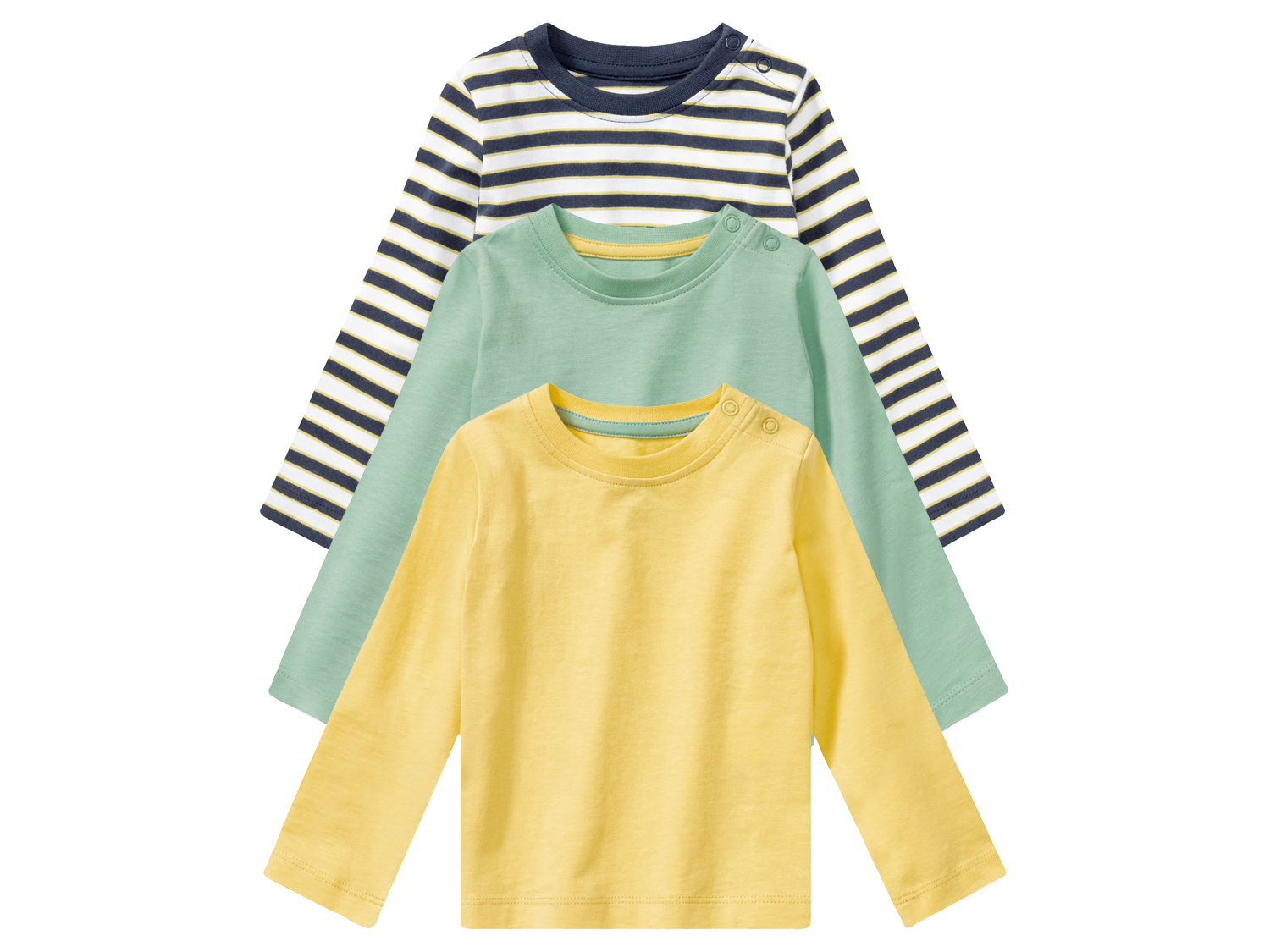 lupilu Koszulki niemowlęce z biobawełny, 3 sztuki 50/56, Granatowy, paski/zielony/żółty