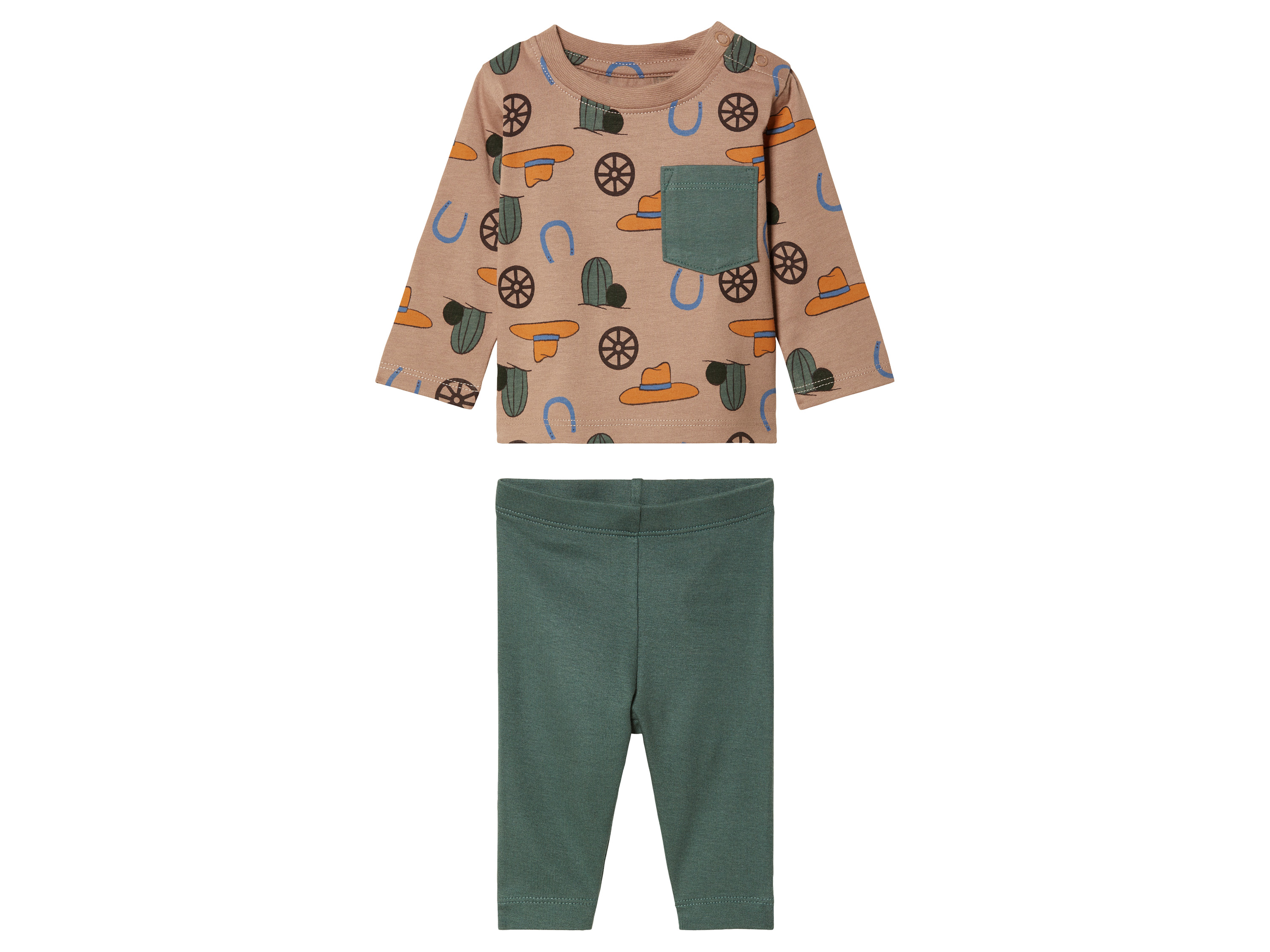 lupilu Komplet niemowlęcy z bawełną organiczną koszulka + spodenki 74/80, Beżowy/zielony