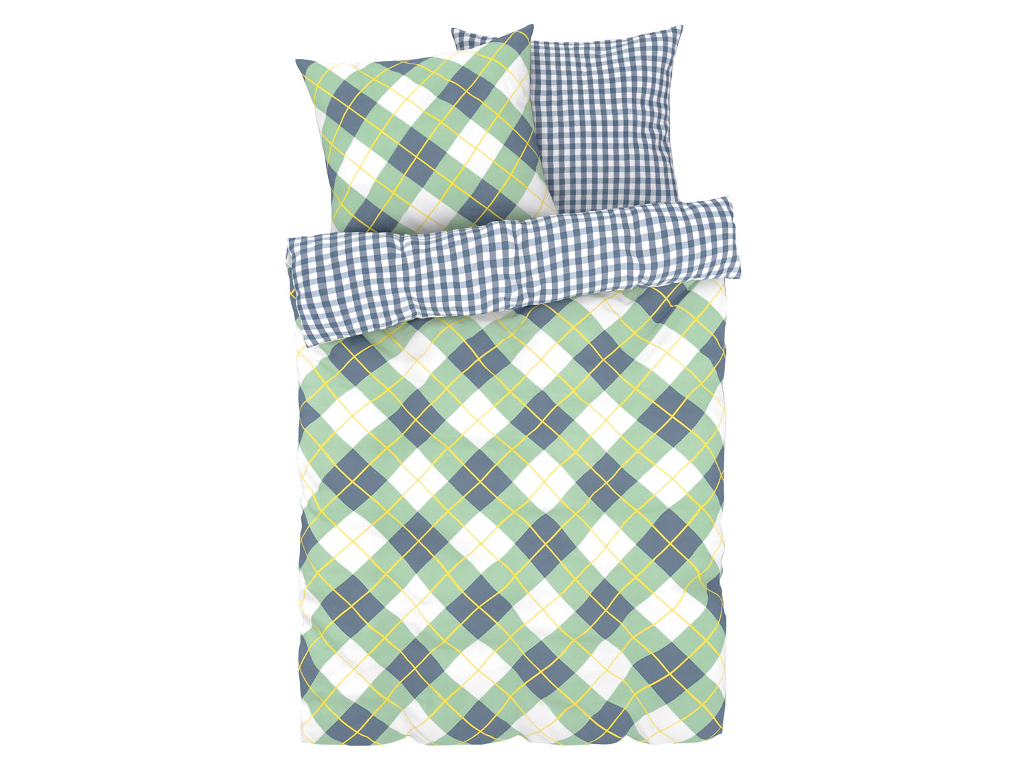Livarno home Dwustronna pościel satynowa, 220 x 200 cm Kratka/ zielony/ biały