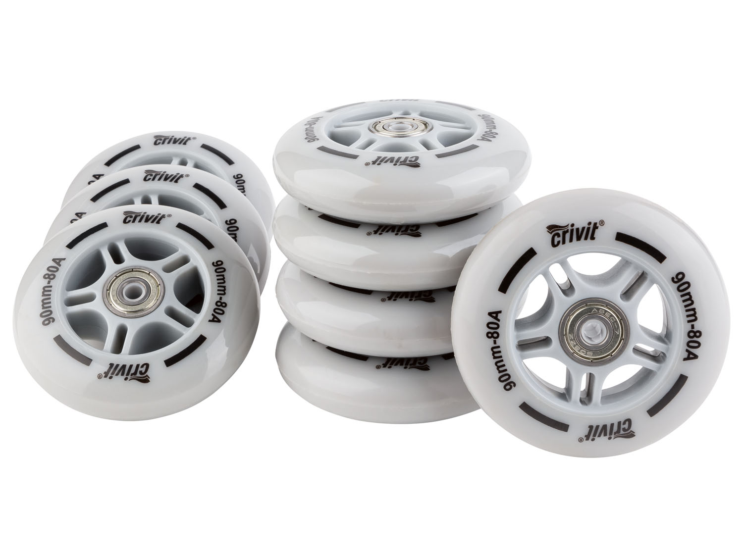Crivit Kółka do łyżworolek z łożyskami kulkowymi, 8 sztuk lub 4 z LED 90 mm, 8 sztuk