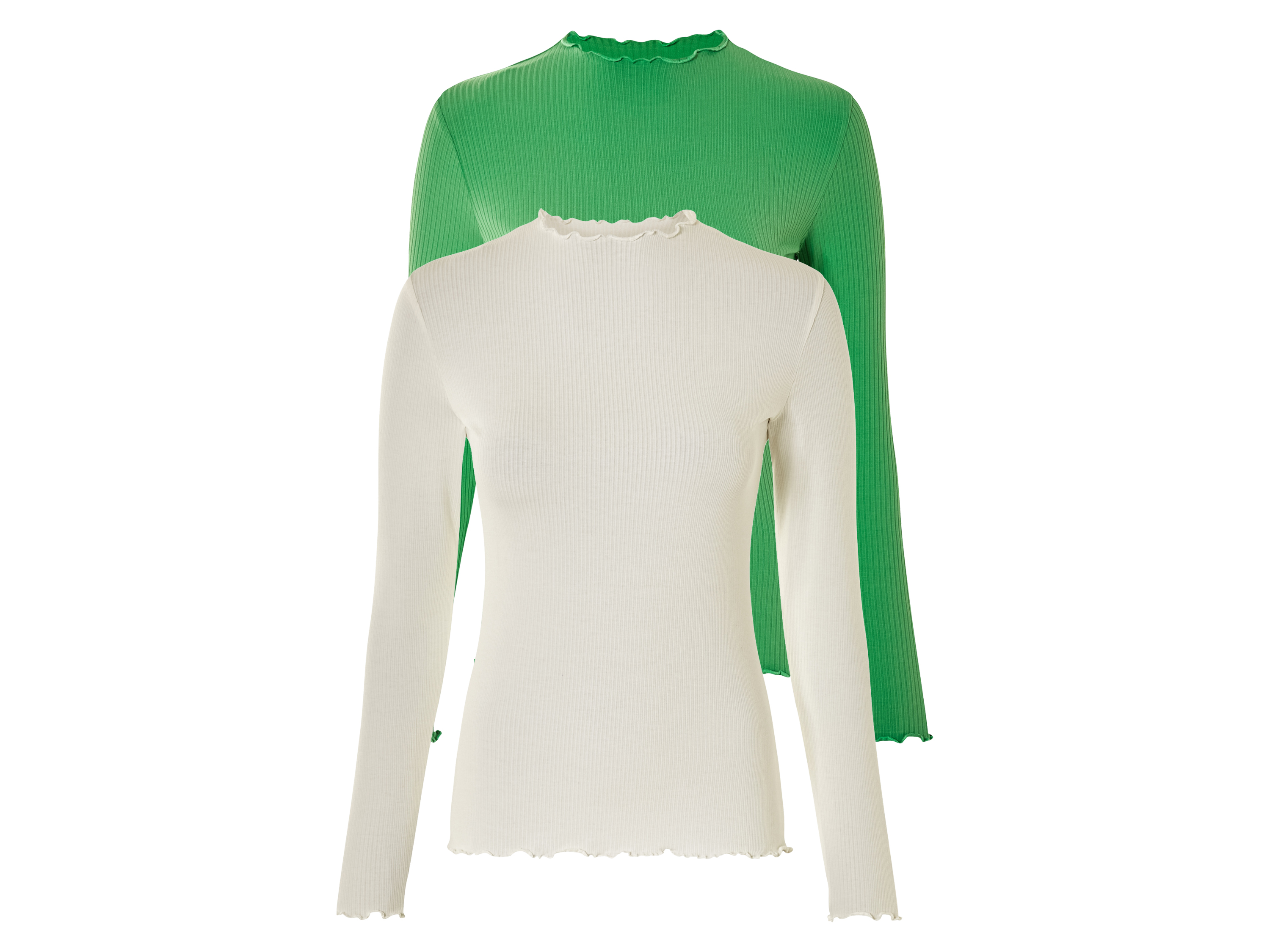 esmara Koszulki damskie z długim rękawem, 2 sztuki Zielony/biały, L44/46