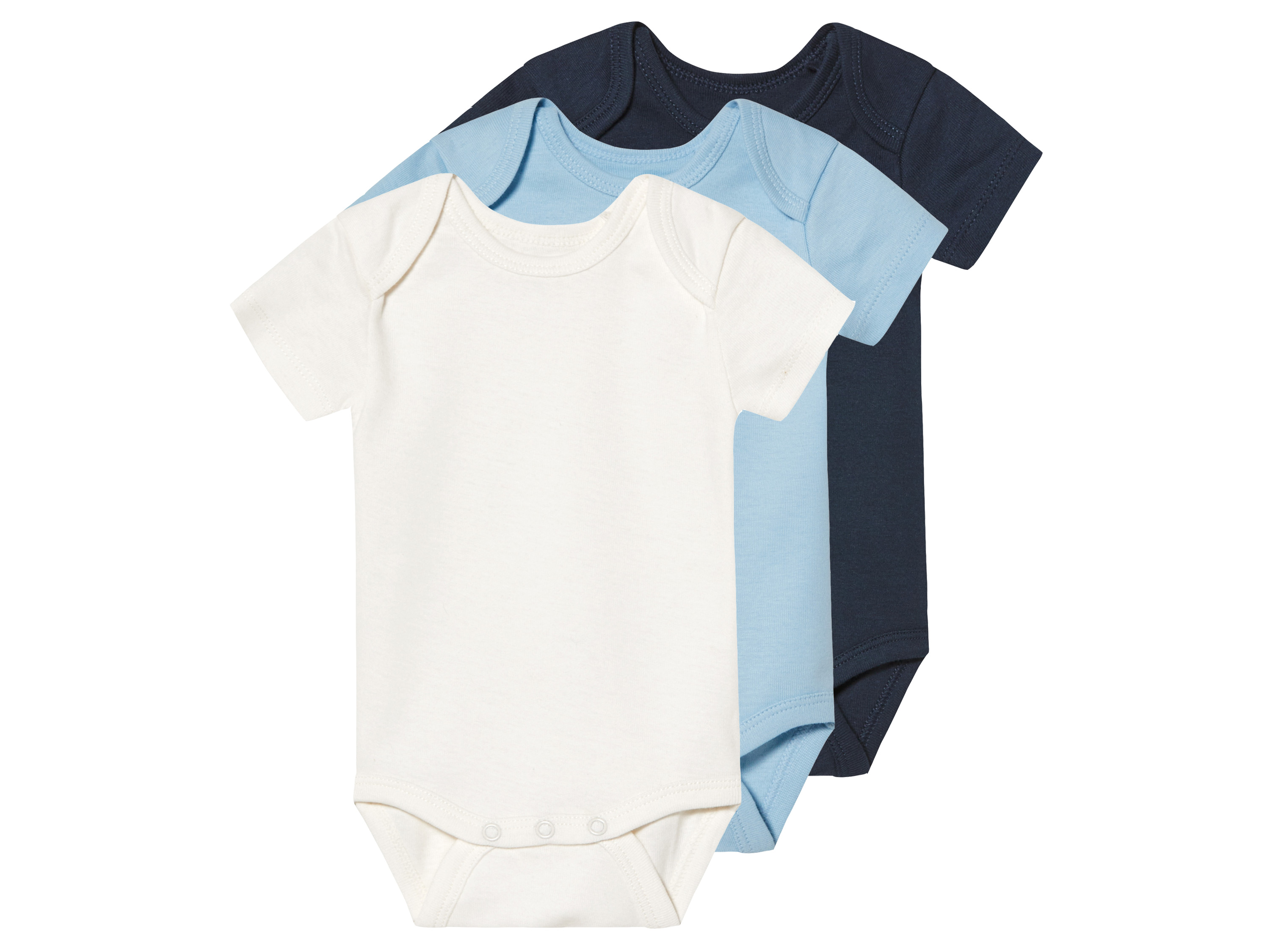 lupilu Body niemowlęce z biobawełny, 3 sztuki Biały/jasnoniebieski/granatowy, 50/56