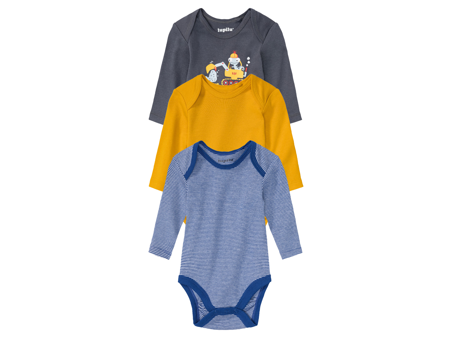 lupilu Body niemowlęce, 3 szt. Wzór niebieski/granatowy/żółty, 62/68
