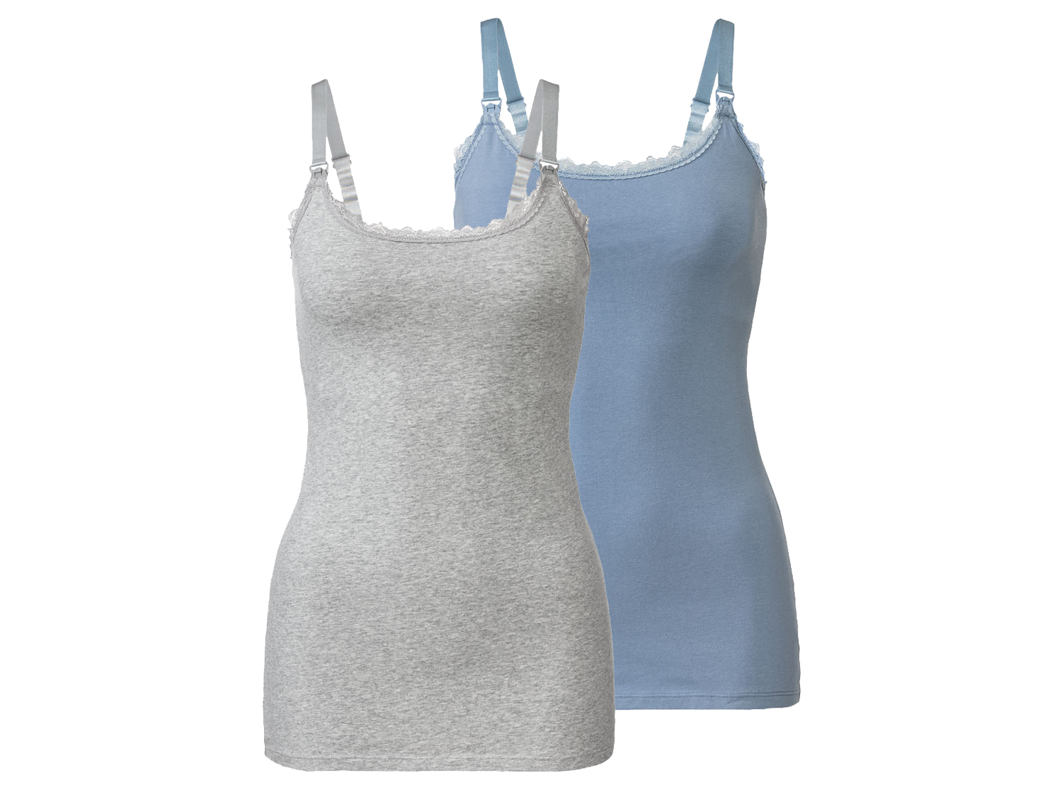 esmara Topy do karmienia z bawełny organicznej, 2 sztuki Jasnoniebieski, szary, XS 32/34